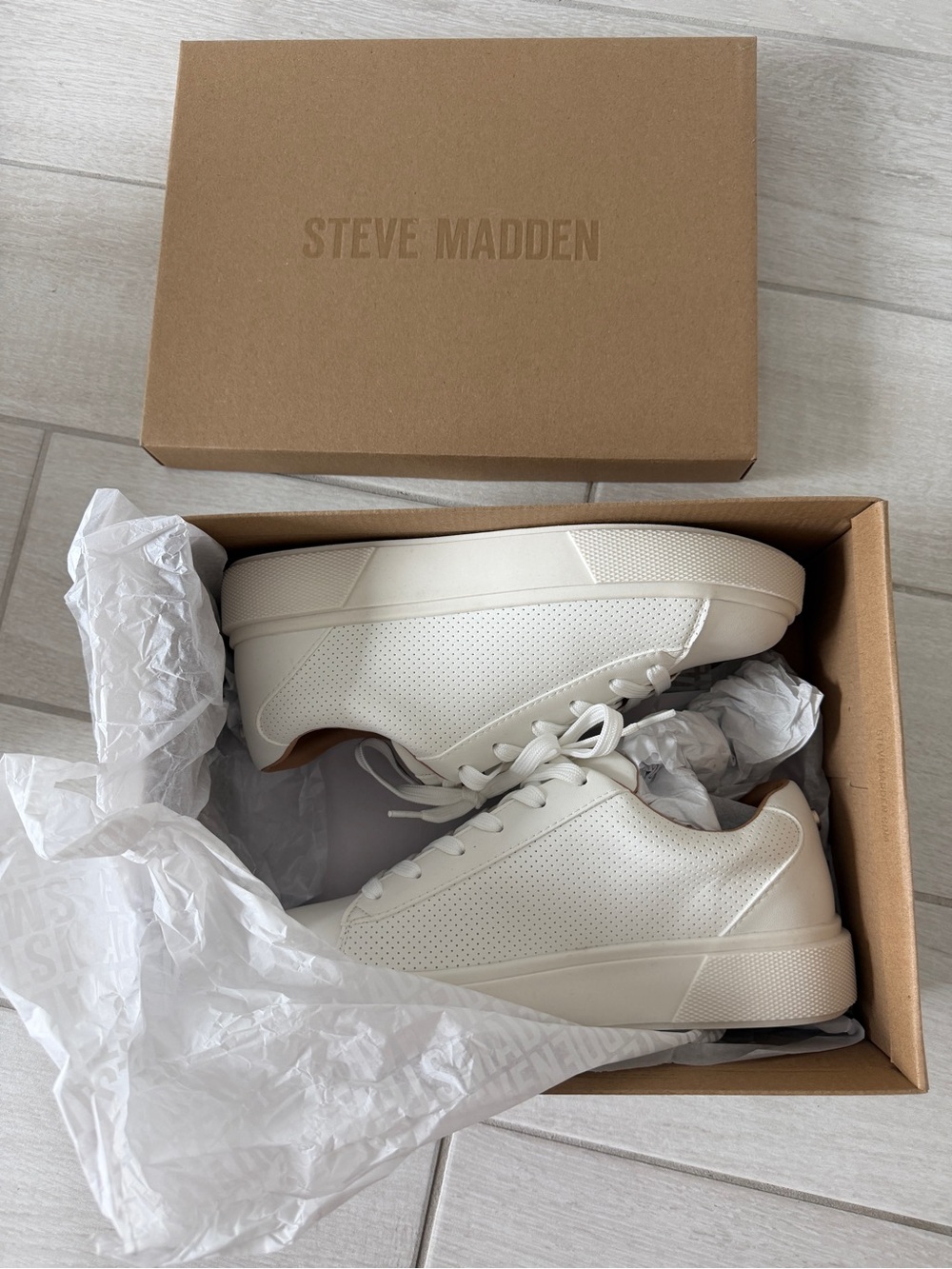 Steve Madden White Perforated Low-Top Sneakers